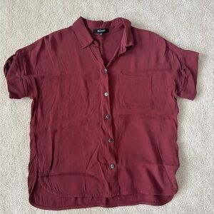 Madewell Deep Wine Collared Short Sleeve Shirt